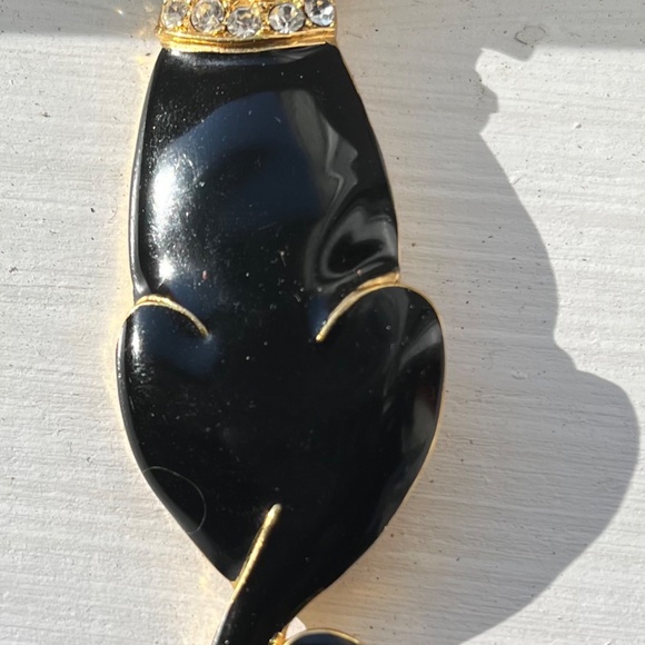 Vintage Black Cat Enamel Brooch Rhinestone Collar - Picture 2 of 3